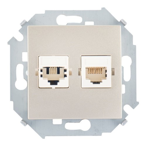 Розетка 2xRJ11+RJ45 Cat.5 Simon 15, шампань